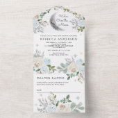ダスティーブルーアイボリー フラワーボホームーン ベイビーシャワー オールインワン招待状 (内側)