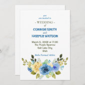 ダスティーブルーアンドイエローフローラ結婚式招待状 招待状 (正面/裏面)