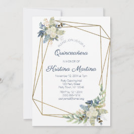 ダスティーブルーアンドクリームフローラキンセニェラ誕生日 招待状