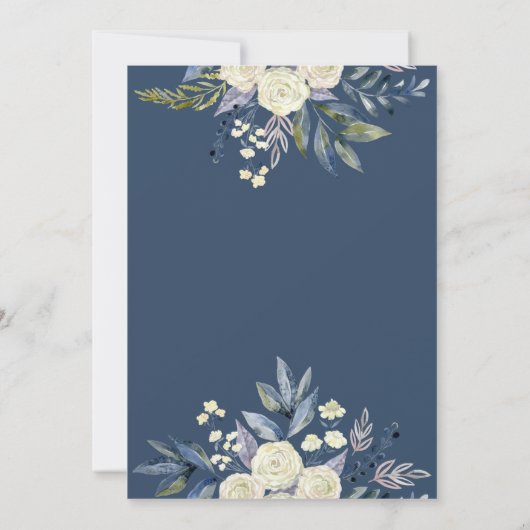 ダスティーブルーアンドクリームフローラキンセニェラ誕生日 招待状 (裏面)