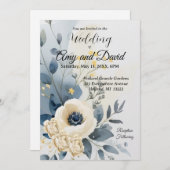 ダスティーブルーアンドクリーム結婚式招待状 招待状 (正面/裏面)