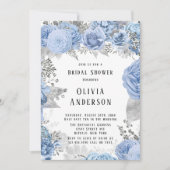 ダスティーブルーアンドシルバーフローラブライダルシャワーインビタット 招待状 (正面)