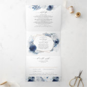 ダスティーブルーアンドネイビーフローラボタニッ結婚クス 三つ折り招待状 (内部)