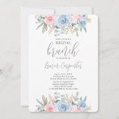 ダスティーブルーアンドピンクフローラブライダルシャワー 招待状 (正面)