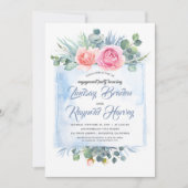 ダスティーブルーアンドピンクフローラ婚約パーティ 招待状 (正面)