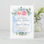 ダスティーブルーアンドピンクフローラ婚約パーティ 招待状 (スタンド正面)