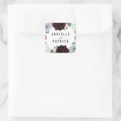 ダスティーブルーアンドブルゴーニュクランベリー秋の結婚式 スクエアシール (バッグ)