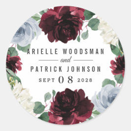 ダスティーブルーアンドブルゴーニュクランベリー秋の結婚式 ラウンドシール