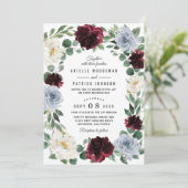 ダスティーブルーアンドブルゴーニュクランベリー秋の結婚式 招待状 (スタンド正面)