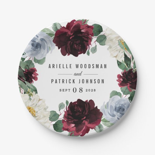 ダスティーブルーアンドブルゴーニュクランベリー秋イベント ペーパープレート (正面)