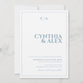 ダスティーブルーアンドホワイトミニマル結婚式招待状 招待状 (正面)