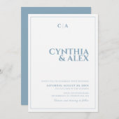 ダスティーブルーアンドホワイトミニマル結婚式招待状 招待状 (正面/裏面)