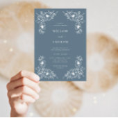 ダスティーブルーアンドホワイトヴィンテージウェディング招待状 招待状