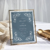 ダスティーブルーアンドホワイトヴィンテージウェディング招待状 招待状