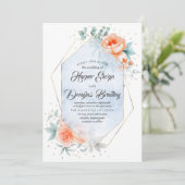 ダスティーブルーアンドリビングコーラルモダンフローラ結婚ズ 招待状 (スタンド正面)