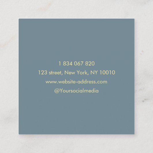 ダスティーブルーアンド金ゴールドロータスフラワーヨガ先生 スクエア名刺 (裏面)