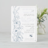 ダスティーブルーアールデコワイルドフラワー結婚式招待状 箔招待状 (立ち正面)