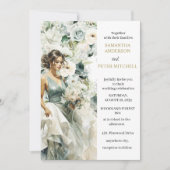 ダスティーブルーイucalyptusグリーン ウェディングテーマの招待状 招待状 (正面)