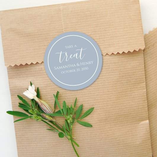 ダスティーブルーウェディングシンプルカリグラフィースクリプトおやつ ラウンドシール