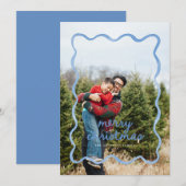 ダスティーブルーウェーブスクィグルボーダーホリデー写真カード 招待状 (正面/裏面)