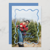 ダスティーブルーウェーブスクィグルボーダー ホリデー フォト カード (正面/裏面)