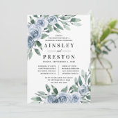 ダスティーブルーエレガントフラワールーセットのディナー 招待状 (スタンド正面)