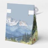 ダスティーブルーエレガント水彩山ウェディング フェイバーボックス (裏面サイド)