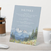 ダスティーブルーエレガント水彩山飲み物メニュー 台座サイン (インサイチュ)