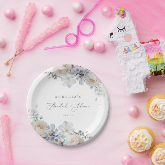 ダスティーブルーガーデンフラワーブライダルシャワー ペーパープレート (パーティー)