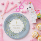 ダスティーブルーグリーンの初聖体拝領 ペーパープレート (パーティー)