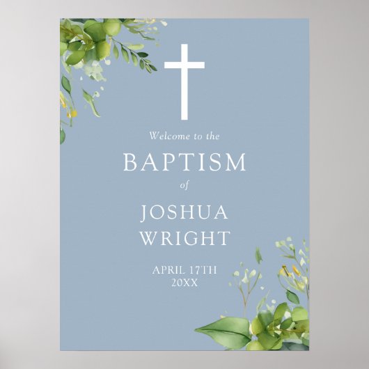 ダスティーブルーグリーンの洗礼歓迎看板 ポスター (正面)