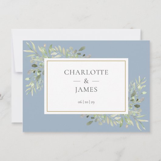ダスティーブルーグリーンウェディングの詳細情報 招待状 (裏面)