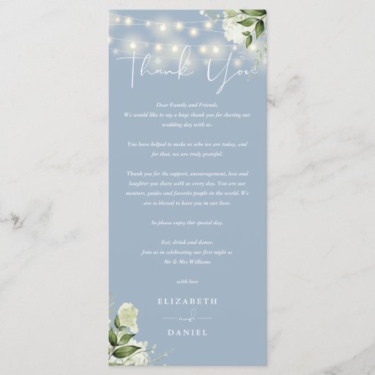 ダスティーブルーグリーンウェディング感謝カード メニュー (正面)