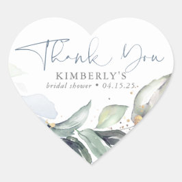 ダスティーブルーグリーンエレガントカリグラフィーサンクス ハートシール