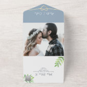 ダスティーブルーグリーンオールインワン結婚式招待状 オールインワン招待状 (外側)