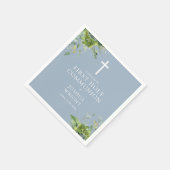 ダスティーブルーグリーンフローラルファーストホーリーコミュニオン スタンダードカクテルナプキン (角)
