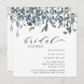 ダスティーブルーグリーンリーフローラブライダルシャワー 招待状 (正面/裏面)