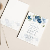 ダスティーブルーグリーンリーフローラ赤面ブライダルシャワー 招待状