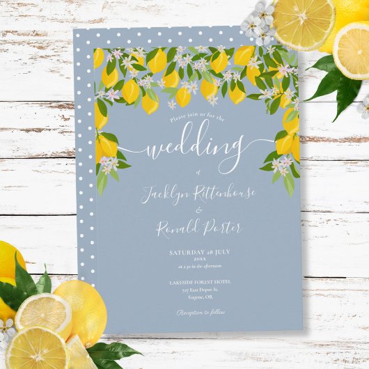 ダスティーブルーグリーンレモン ブルーム ウェディング 招待状