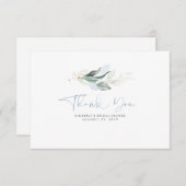 ダスティーブルーグリーン ゴールドの葉 小さな感謝 サンキューカード (正面/裏面)