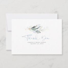 ダスティーブルーグリーン ゴールドの葉 小さな感謝 サンキューカード