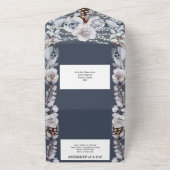ダスティーブルーグレイのカントリー ローズ ストリング ライト 全てが揃った オールインワン招待状 (外側)