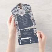 ダスティーブルーグレイのカントリー ローズ ストリング ライト 全てが揃った オールインワン招待状 (貼ってはがせる)