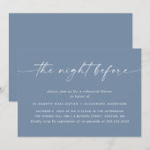 ダスティーブルーグレイのリハーサルディナー（前夜祭）。海をテーマにしたウェディング 招待状 (正面/裏面)