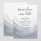 ダスティーブルーグレイの水彩波 同じ愛 新しい日付 セーブザデート (正面/裏面)