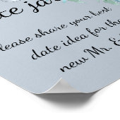 ダスティーブルーグレイの花柄デートジャー ブライダルシャワー ポスター (角)