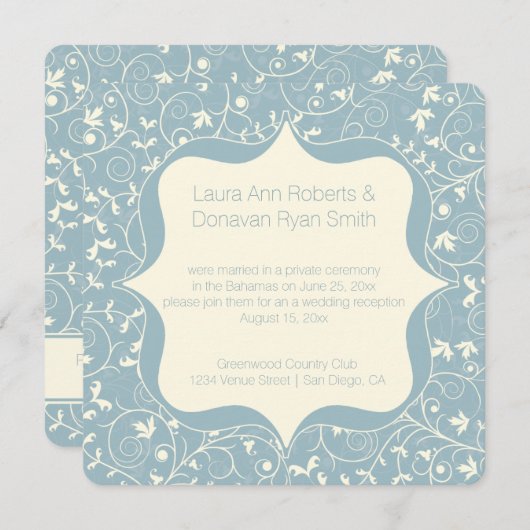 ダスティーブルーグレーとアイボリーの花柄 受付のみ 招待状 (正面/裏面)