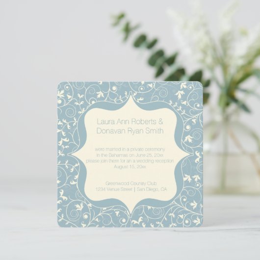 ダスティーブルーグレーとアイボリーの花柄 受付のみ 招待状 (スタンド正面)