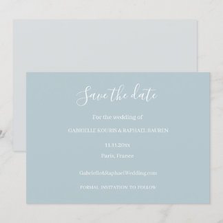 ダスティーブルーグレーとホワイトの結婚式「Save The Date」 招待状