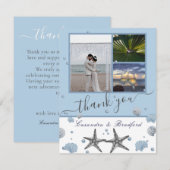 ダスティーブルーグレーサンゴの殻3枚の写真コラージュ サンキューカード (正面/裏面)